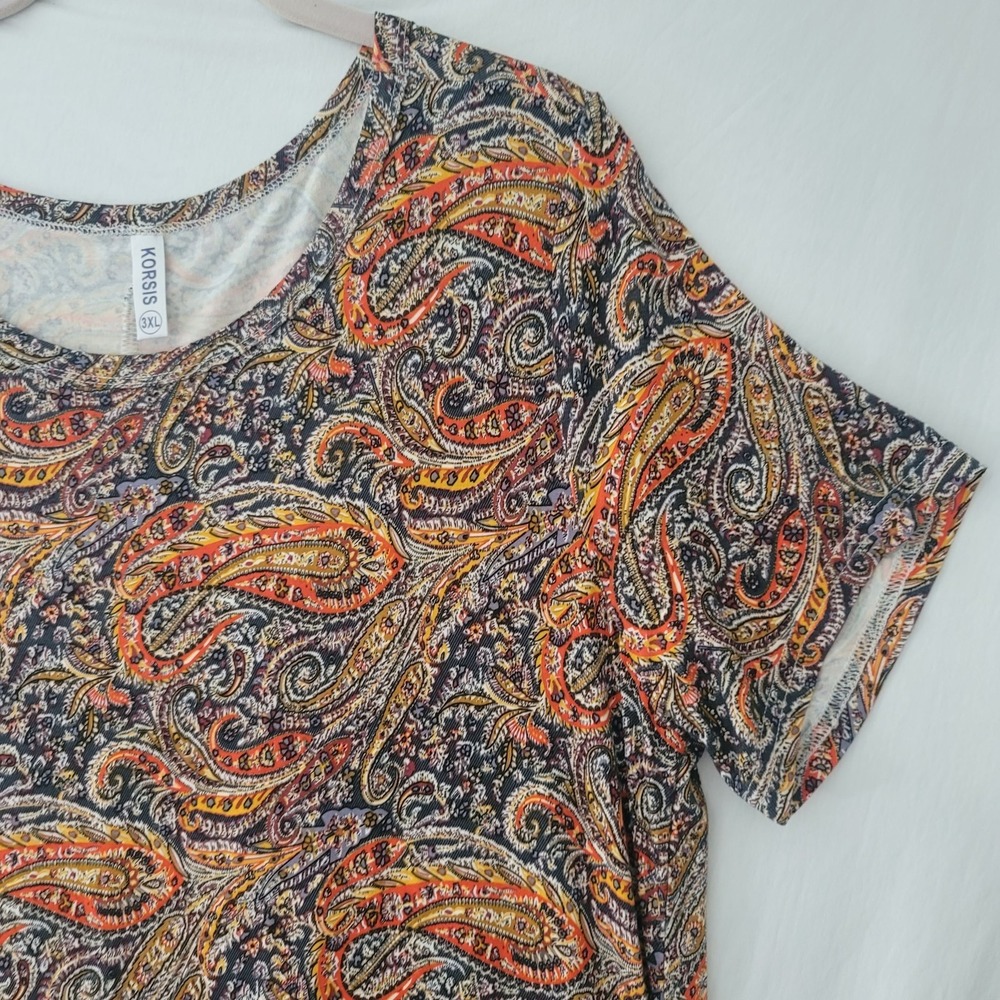 Korsis Dress Womens 3XL Paisley Short‎ Sleeve Boho Stretch Rayon Spandex Comfort